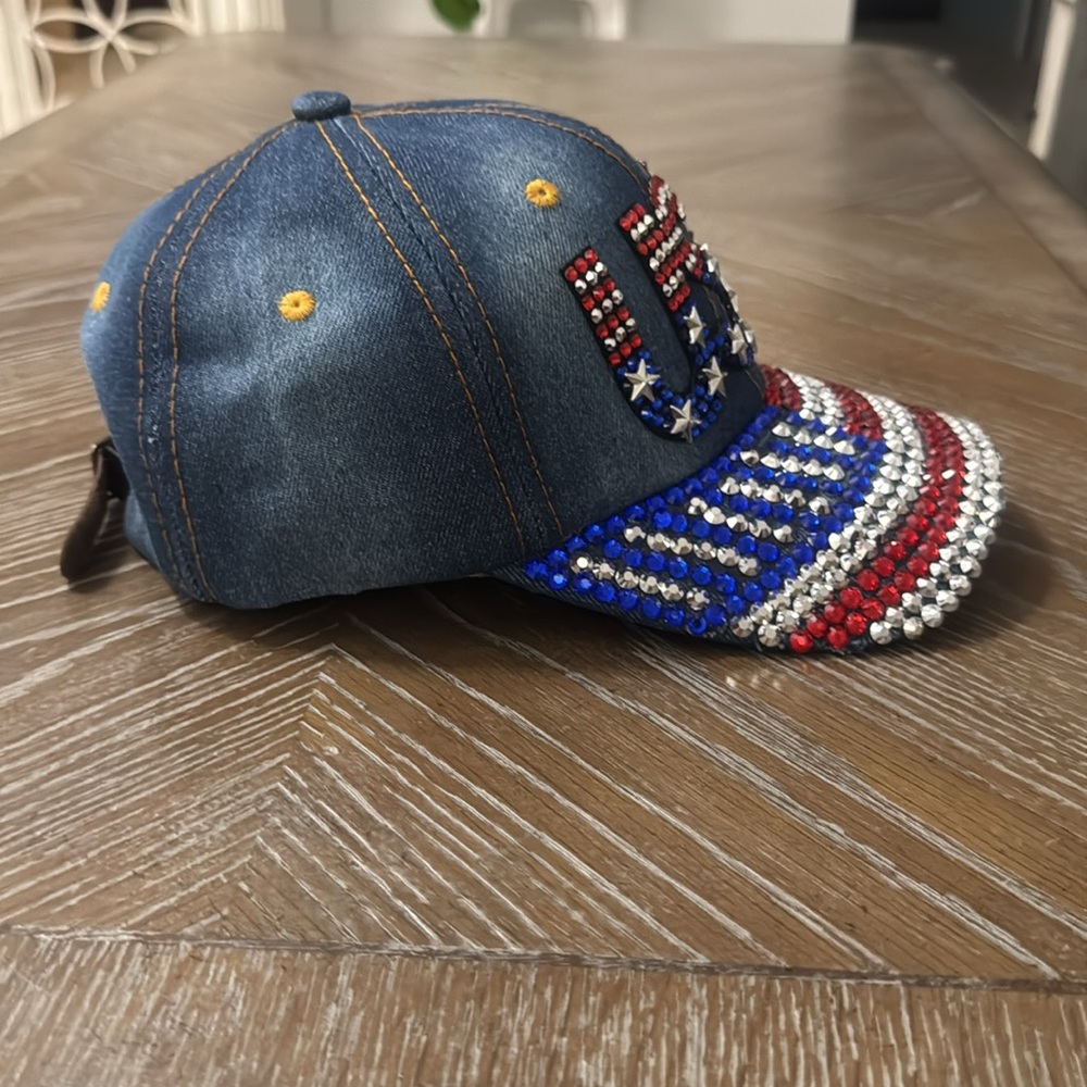 USA Rhinestone Denim Cap - Picture 2 of 6